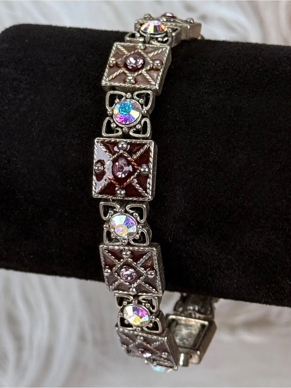 Vintage aged Silvertone iridescent bling bracelet